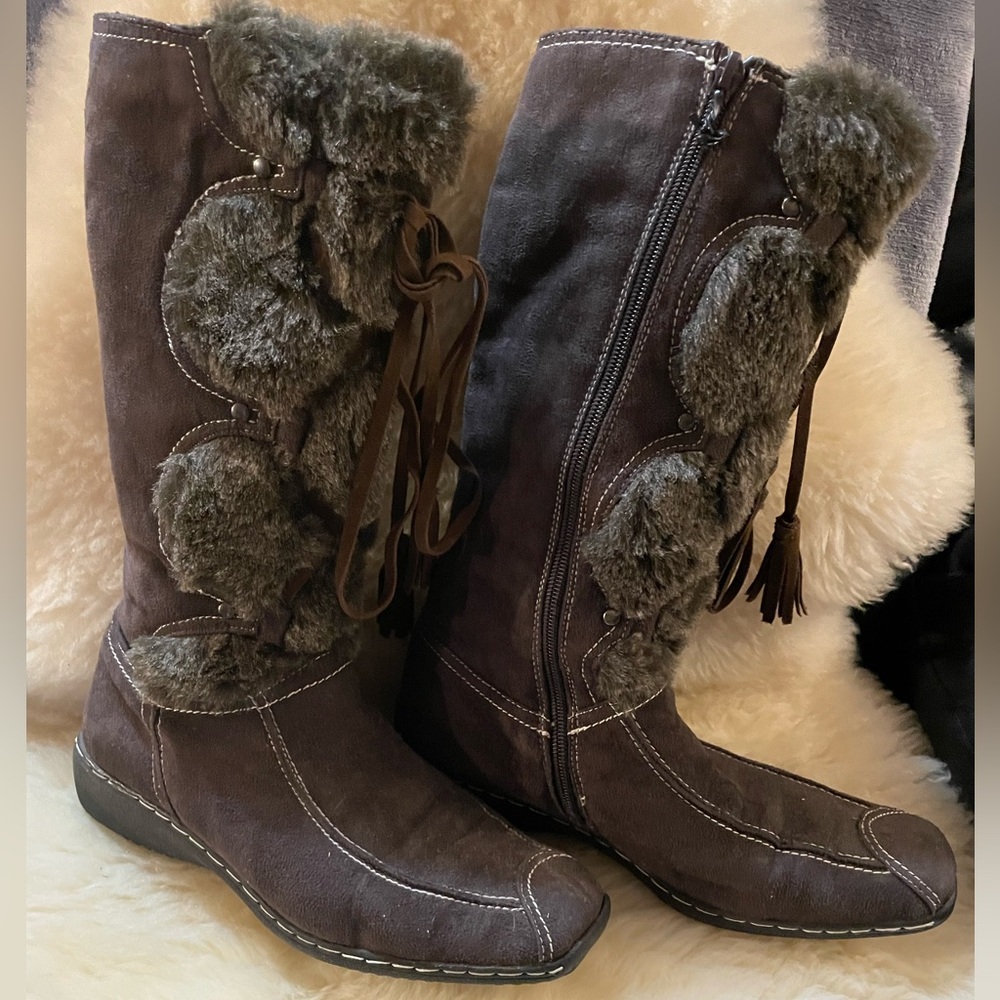 Brown Suede Looking Mid Calf Boot